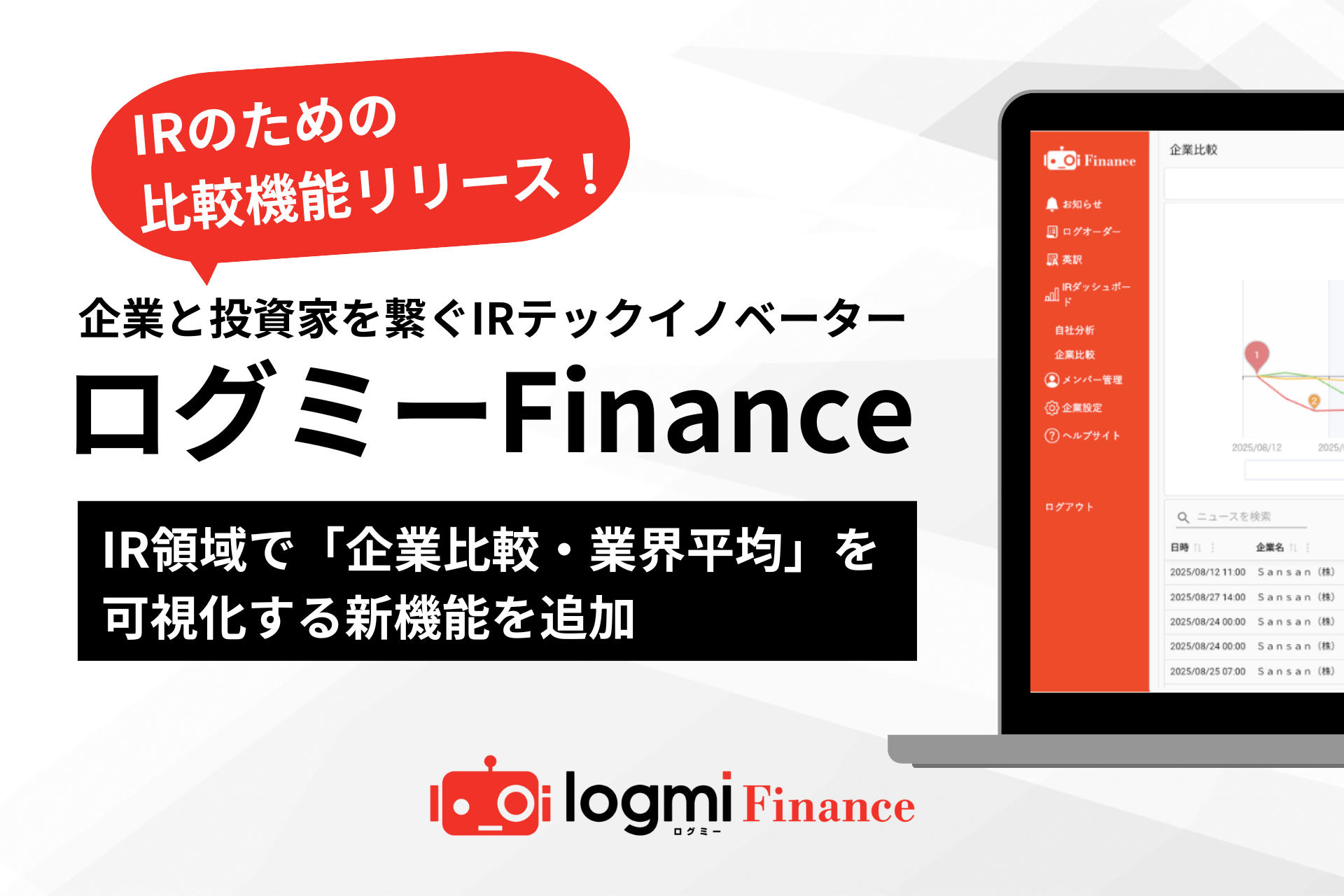 ログミーFinance、IR領域で「企業比較・業界平均」を可視化する新機能を追加