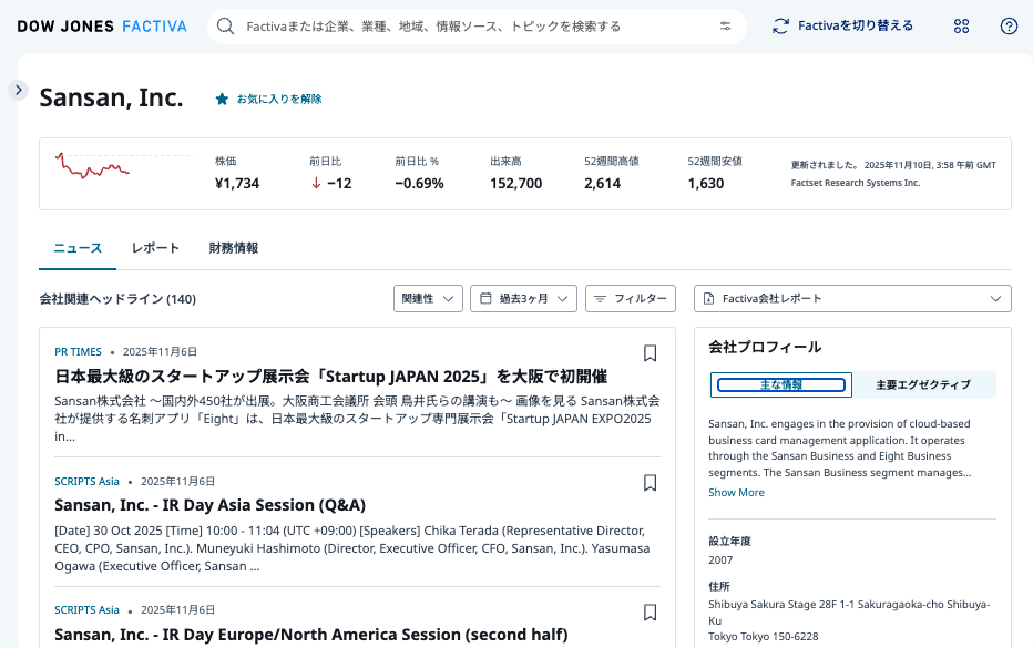FACTIVAの企業ページ例