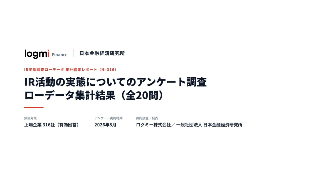 IR活動の実態についてのアンケート調査 ローデータ集計結果（全20問）の資料表紙